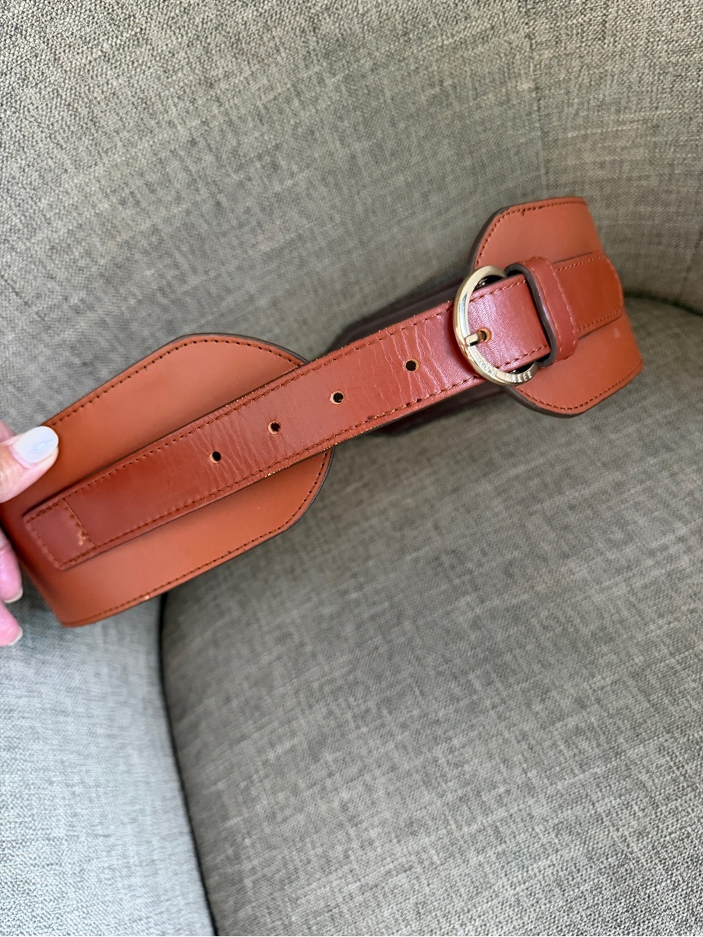 Wide Brown Leather Waist Belt with Gold Buckle